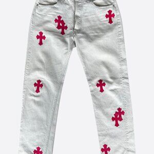 Chrome Hearts Levi's Grey & Pink Ponyhair Patch Jeans